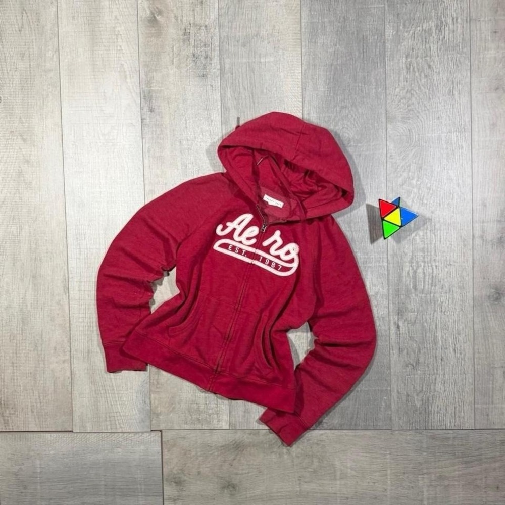 Women's vintage 2000s red and white Aeropostale full zip mall core hoodie
